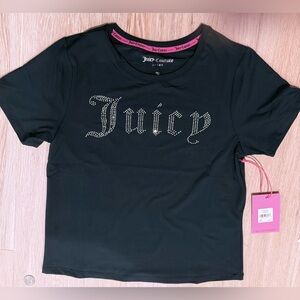 Juicy Couture Gorgeous Blueprint (Navy)Rhinestone Logo Tee Shirt. Size S